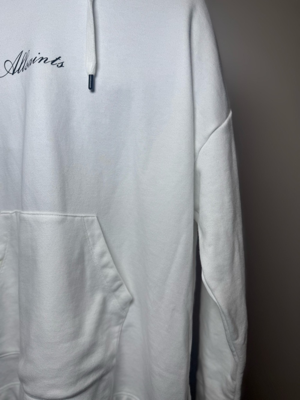 All Saints Oversized White Script Logo Hoodie - Women's Pullover - Picture 5 of 14